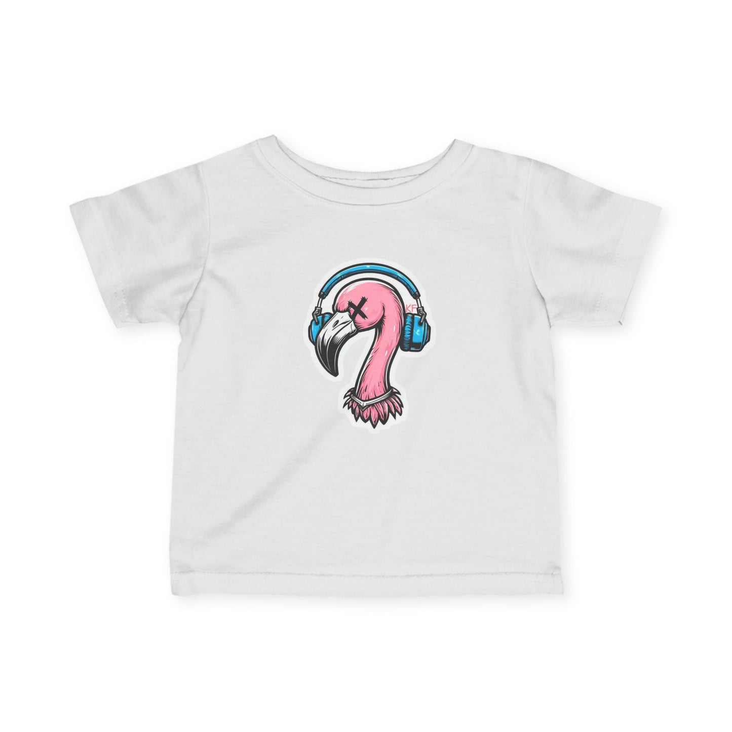 Cool Kitschy Flamingo Infant Tee with Headphones, Baby Shirt, Toddler Top, Cute Kids Fashion, Summer Outfit, Music Lover Gift