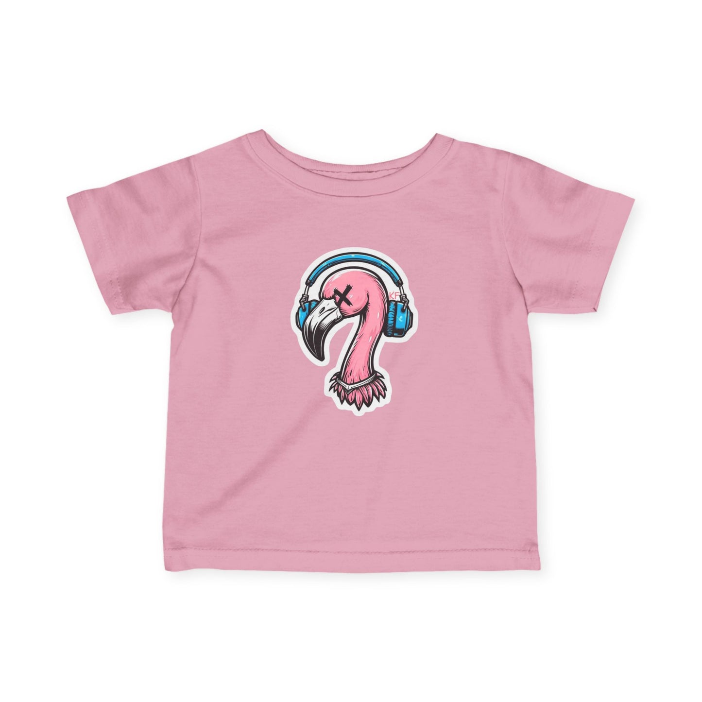 Cool Kitschy Flamingo Infant Tee with Headphones, Baby Shirt, Toddler Top, Cute Kids Fashion, Summer Outfit, Music Lover Gift