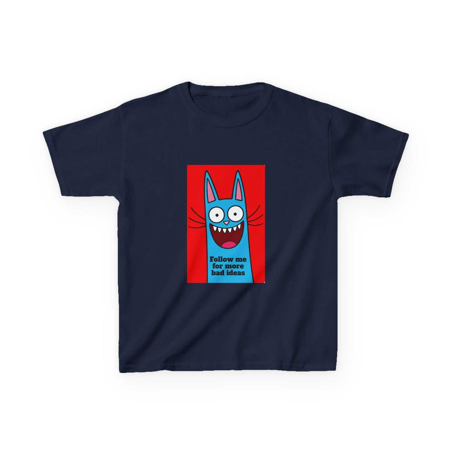 Playful Kids Tee - Funny Cat Design, Follow Me for More Bad Ideas, Funny Kids Shirt, Cartoon T-Shirt, Gifts for Children