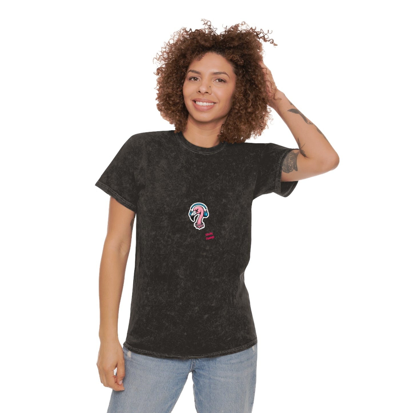 Unisex Mineral Wash T-Shirt with Funky Kitschy Flamingo Design, Casual Tee, Summer Outfit, Gift for Beach Lovers, Streetwear Fashion