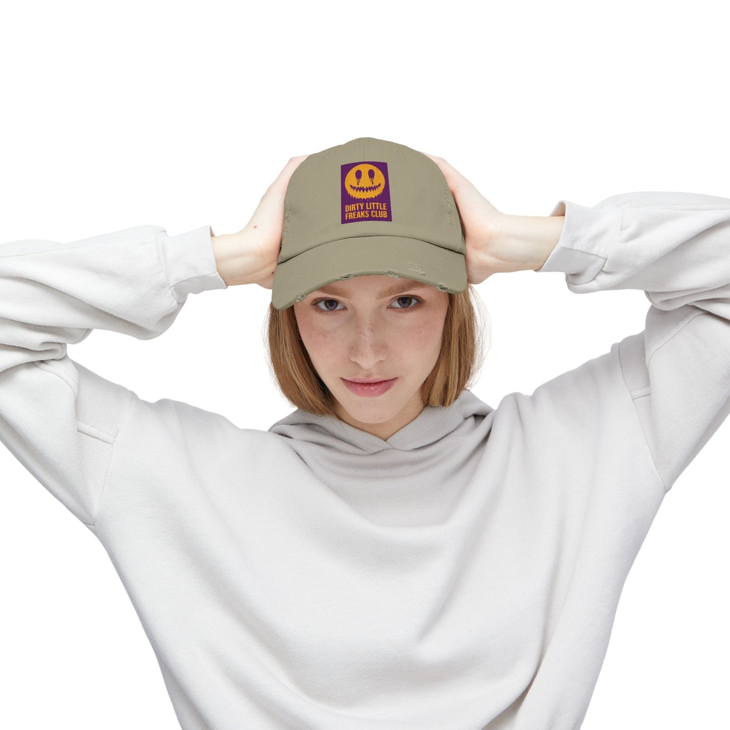 Distressed Cap: Dirty Little Freaks Club | Trendy Hat for Halloween, Vintage Vibe, Unisex Gift, Streetwear Style, Casual Accessory