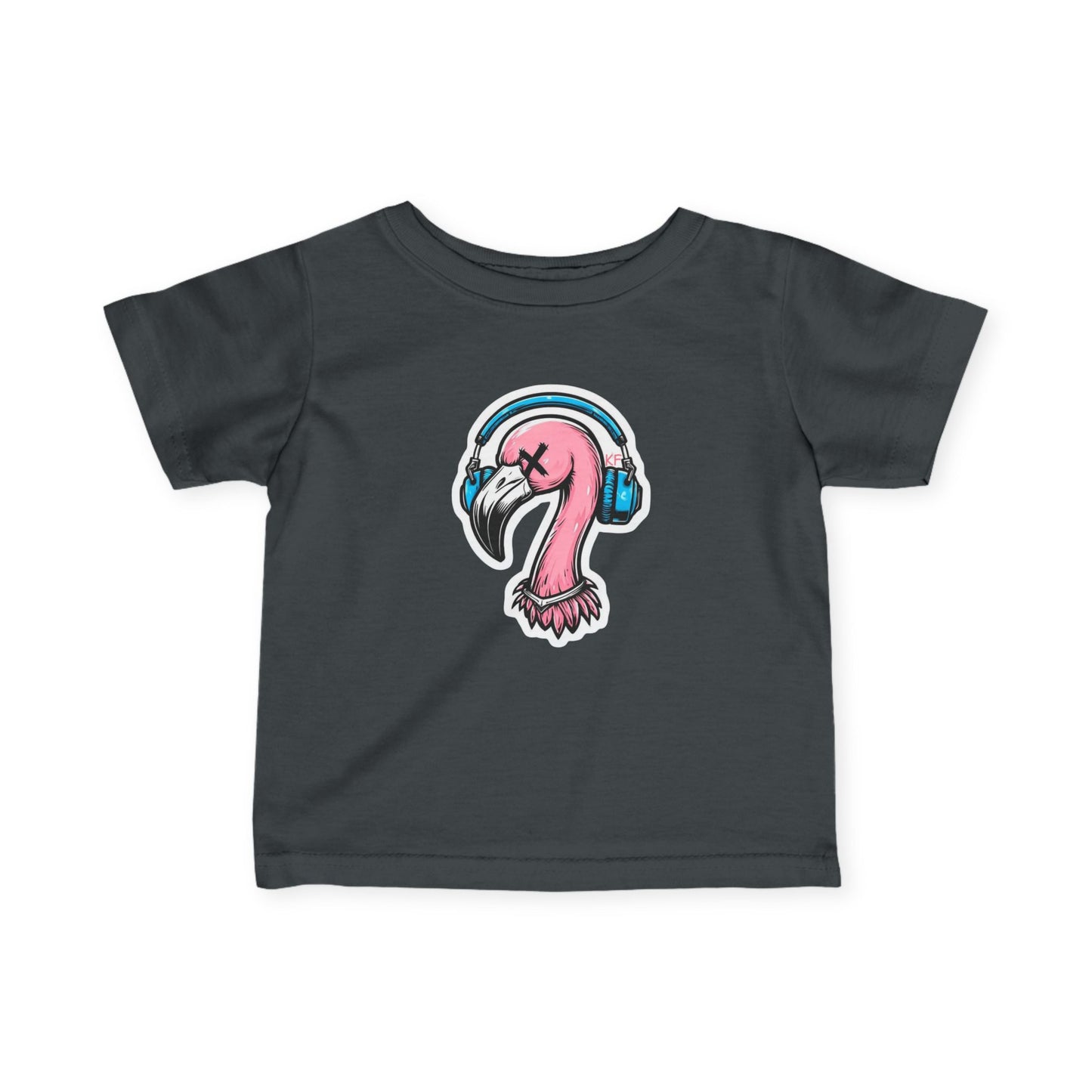 Cool Kitschy Flamingo Infant Tee with Headphones, Baby Shirt, Toddler Top, Cute Kids Fashion, Summer Outfit, Music Lover Gift
