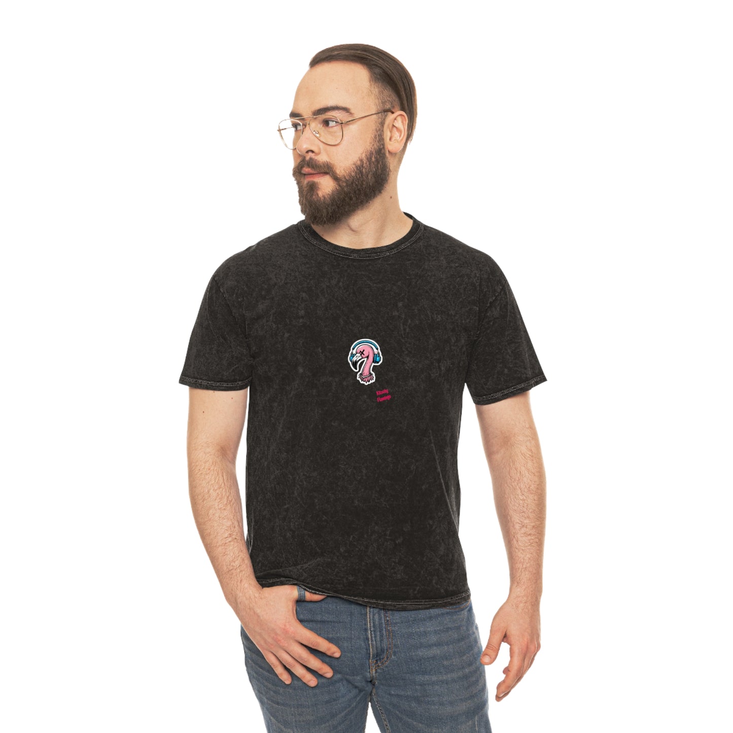 Unisex Mineral Wash T-Shirt with Funky Kitschy Flamingo Design, Casual Tee, Summer Outfit, Gift for Beach Lovers, Streetwear Fashion