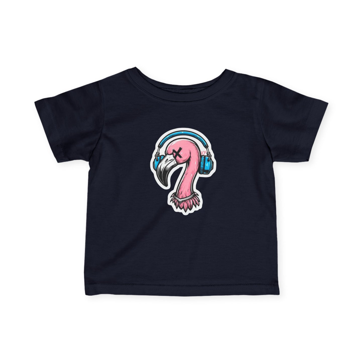 Cool Kitschy Flamingo Infant Tee with Headphones, Baby Shirt, Toddler Top, Cute Kids Fashion, Summer Outfit, Music Lover Gift