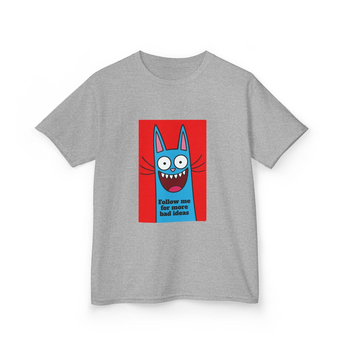 Playful Kids Tee - Funny Cat Design, Follow Me for More Bad Ideas, Funny Kids Shirt, Cartoon T-Shirt, Gifts for Children