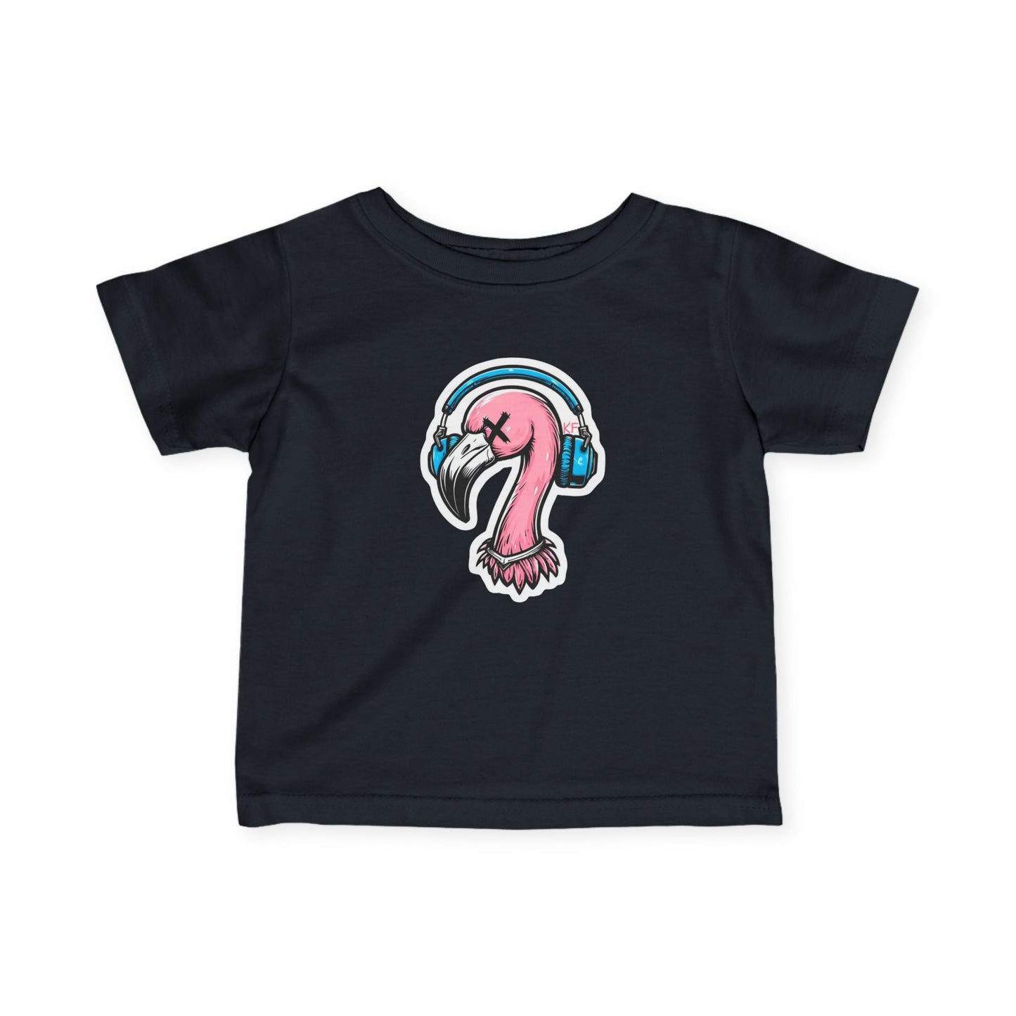 Cool Kitschy Flamingo Infant Tee with Headphones, Baby Shirt, Toddler Top, Cute Kids Fashion, Summer Outfit, Music Lover Gift