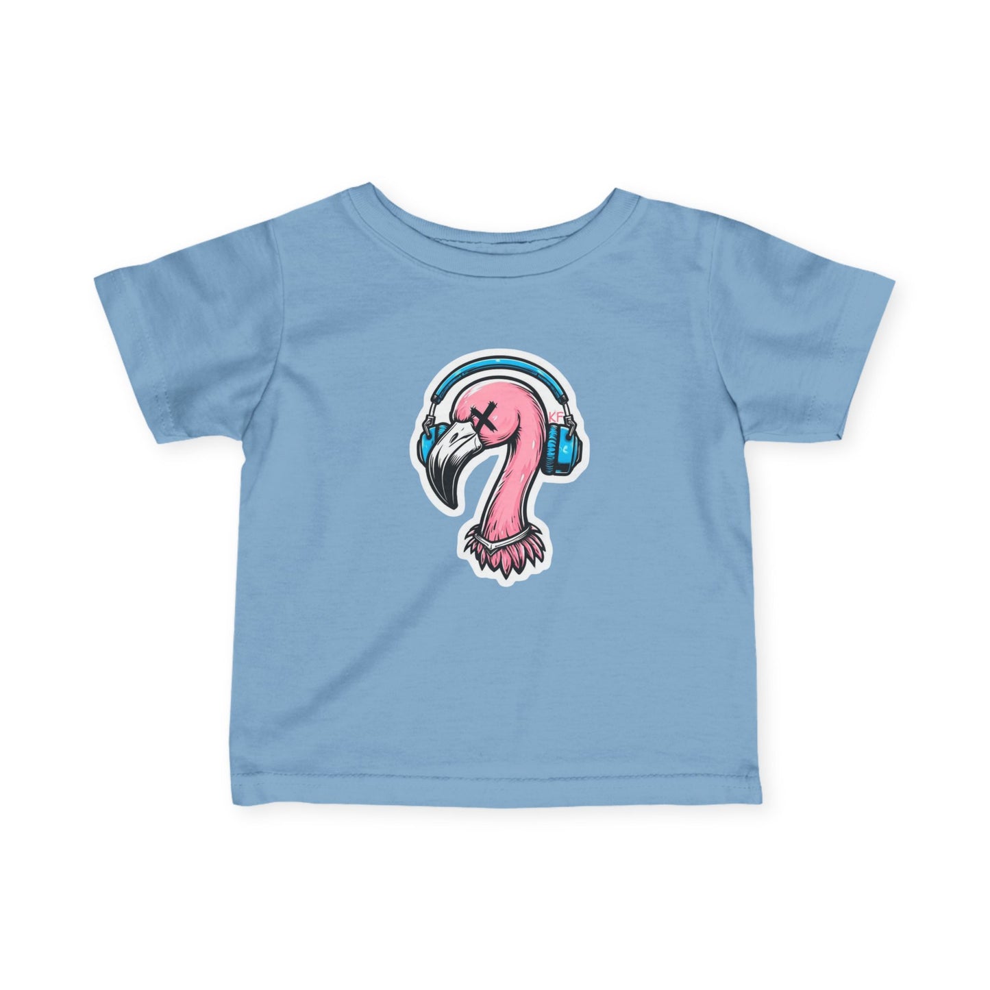 Cool Kitschy Flamingo Infant Tee with Headphones, Baby Shirt, Toddler Top, Cute Kids Fashion, Summer Outfit, Music Lover Gift