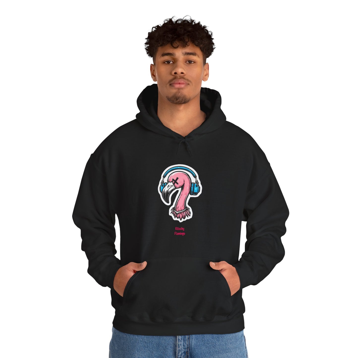 Kitschy Flamingo Hoodie, Cosy Flamingo Sweatshirt, Street Vibes Apparel, Gift for Music Lovers, Beach Style Clothing