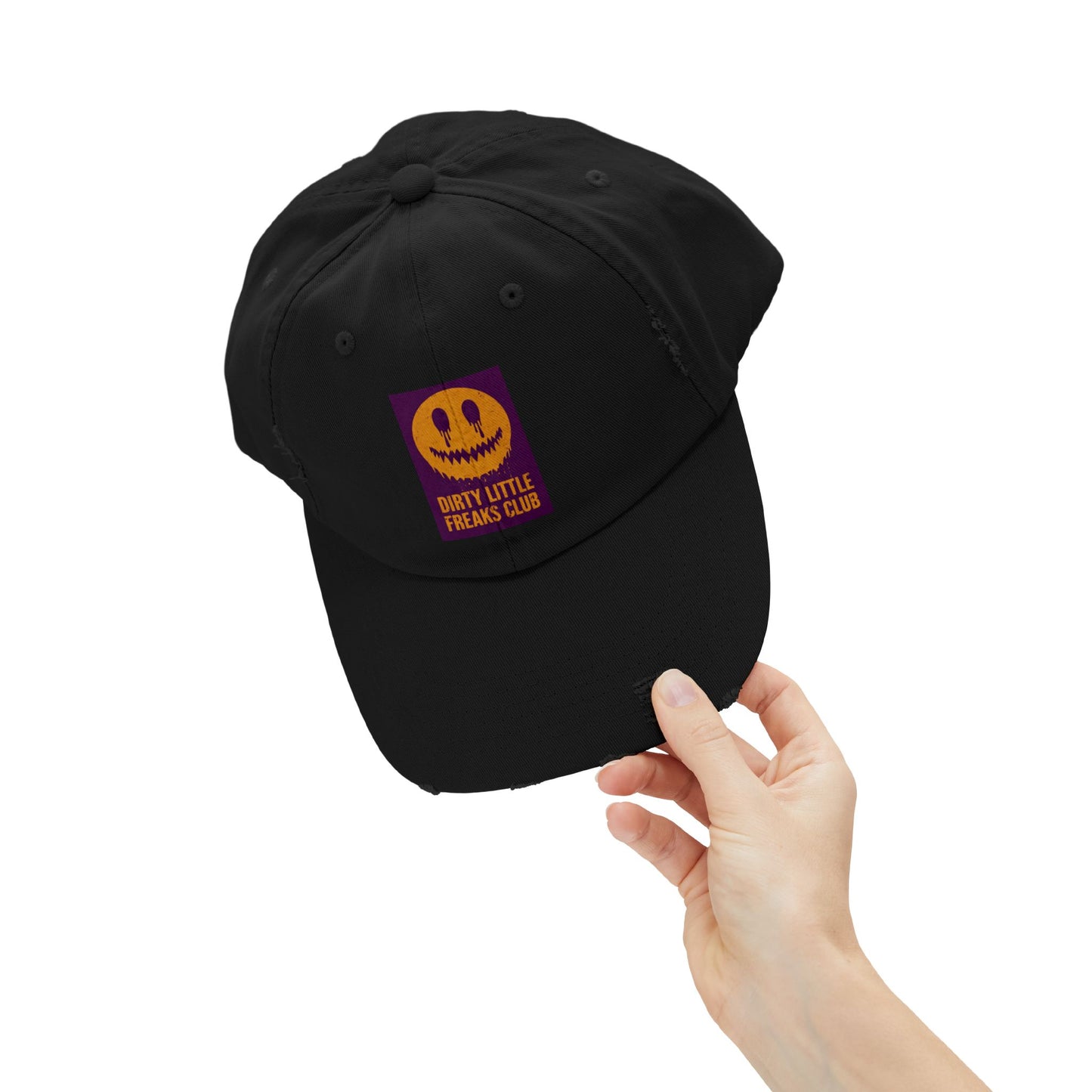 Distressed Cap: Dirty Little Freaks Club | Trendy Hat for Halloween, Vintage Vibe, Unisex Gift, Streetwear Style, Casual Accessory