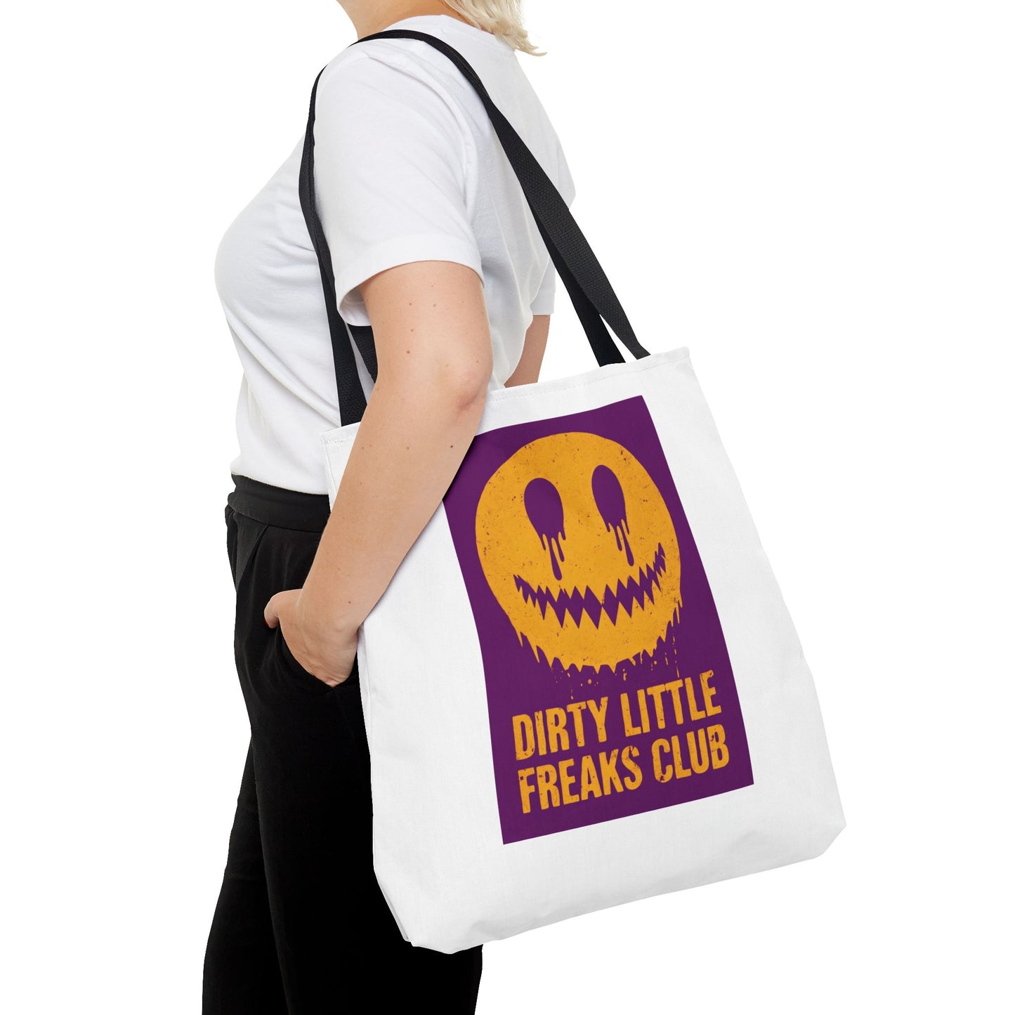 Trendy Tote Bag - Dirty Little Freaks Club | AOP Shopping Bag, Gift for Her, Gift For Him, Festival Tote, Halloween Accessory, Casual Carryall