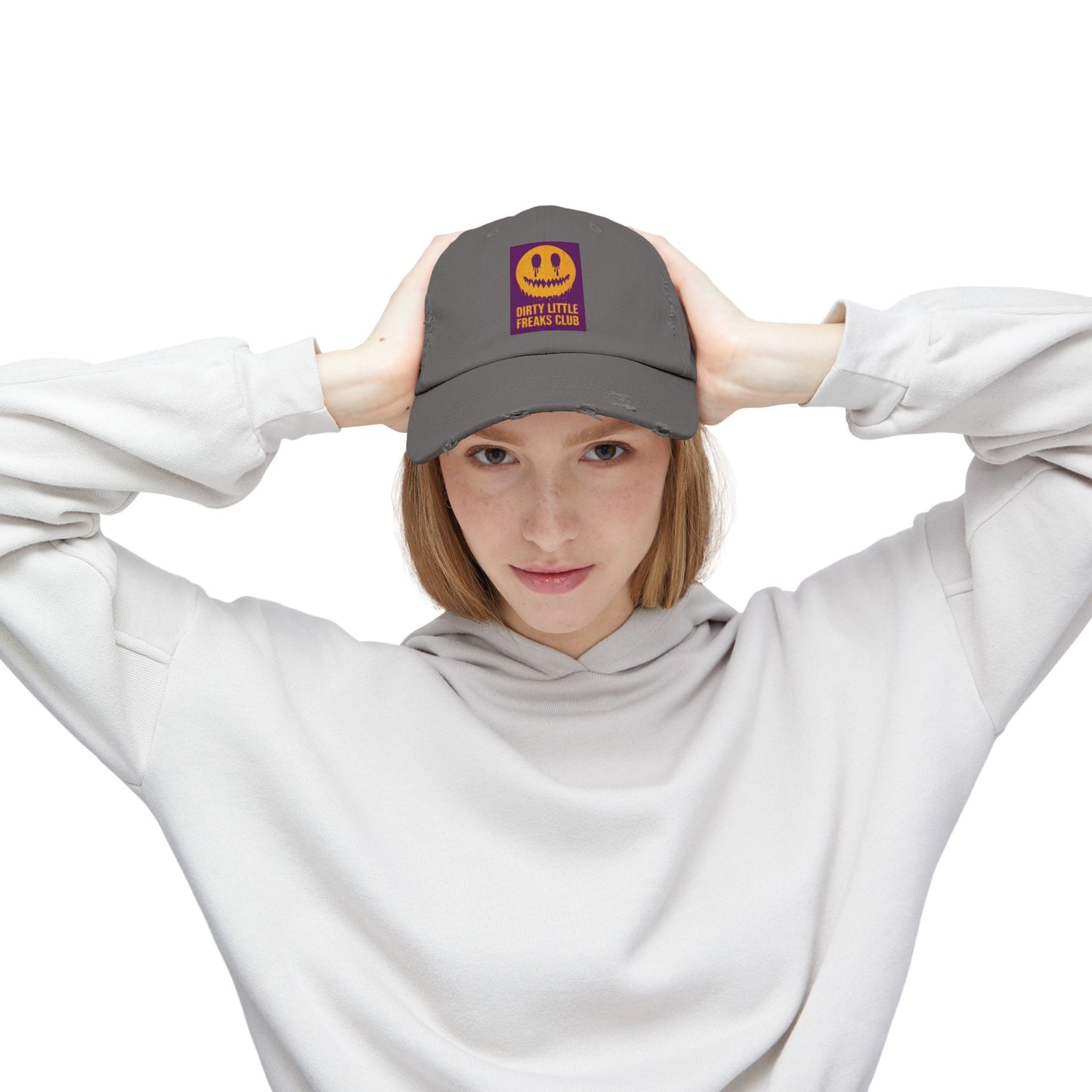 Distressed Cap: Dirty Little Freaks Club | Trendy Hat for Halloween, Vintage Vibe, Unisex Gift, Streetwear Style, Casual Accessory