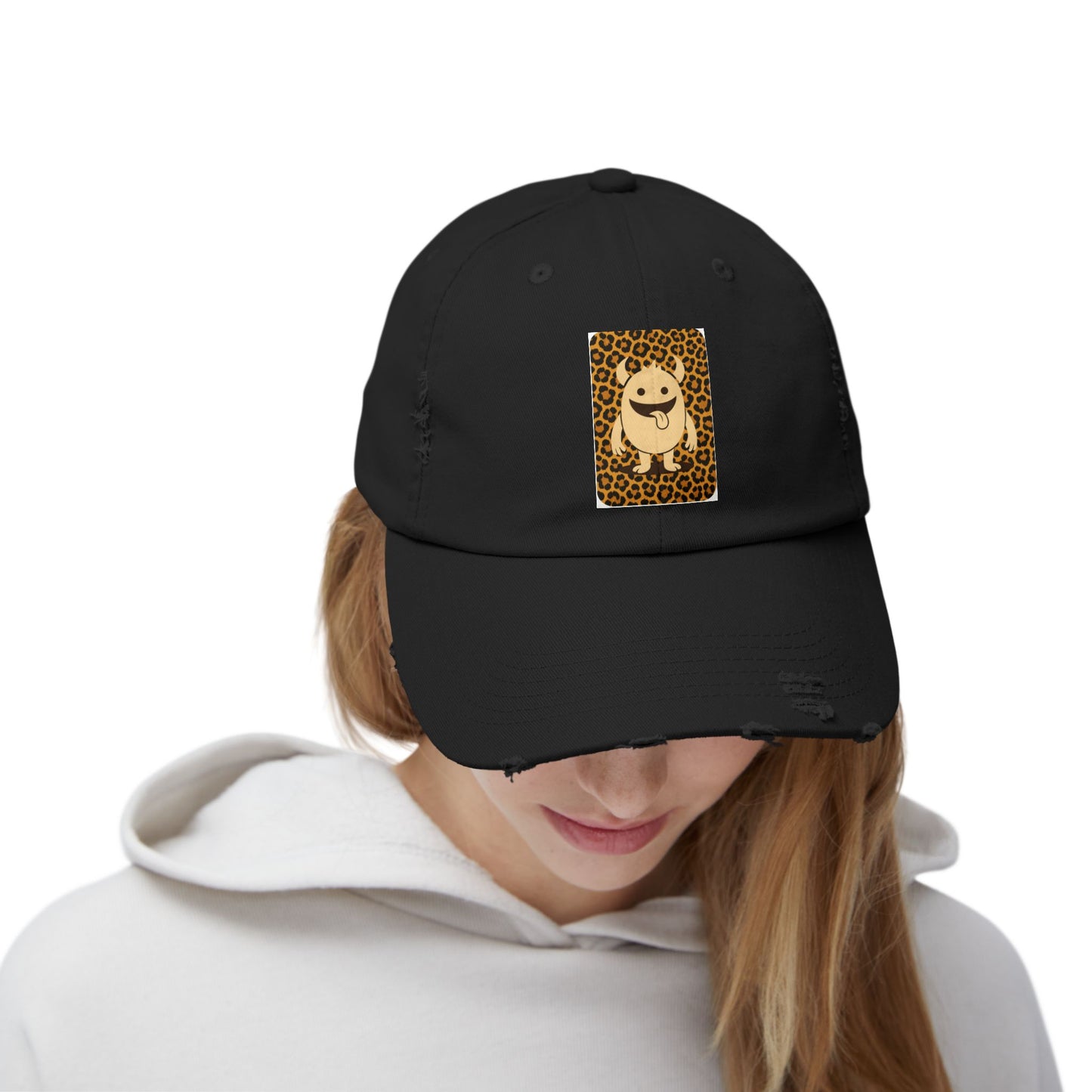 Leopard Print Monster Distressed Cap, Casual Hat, Trendy Accessory, Unisex Headwear, Gift for Her, Summer Fashion