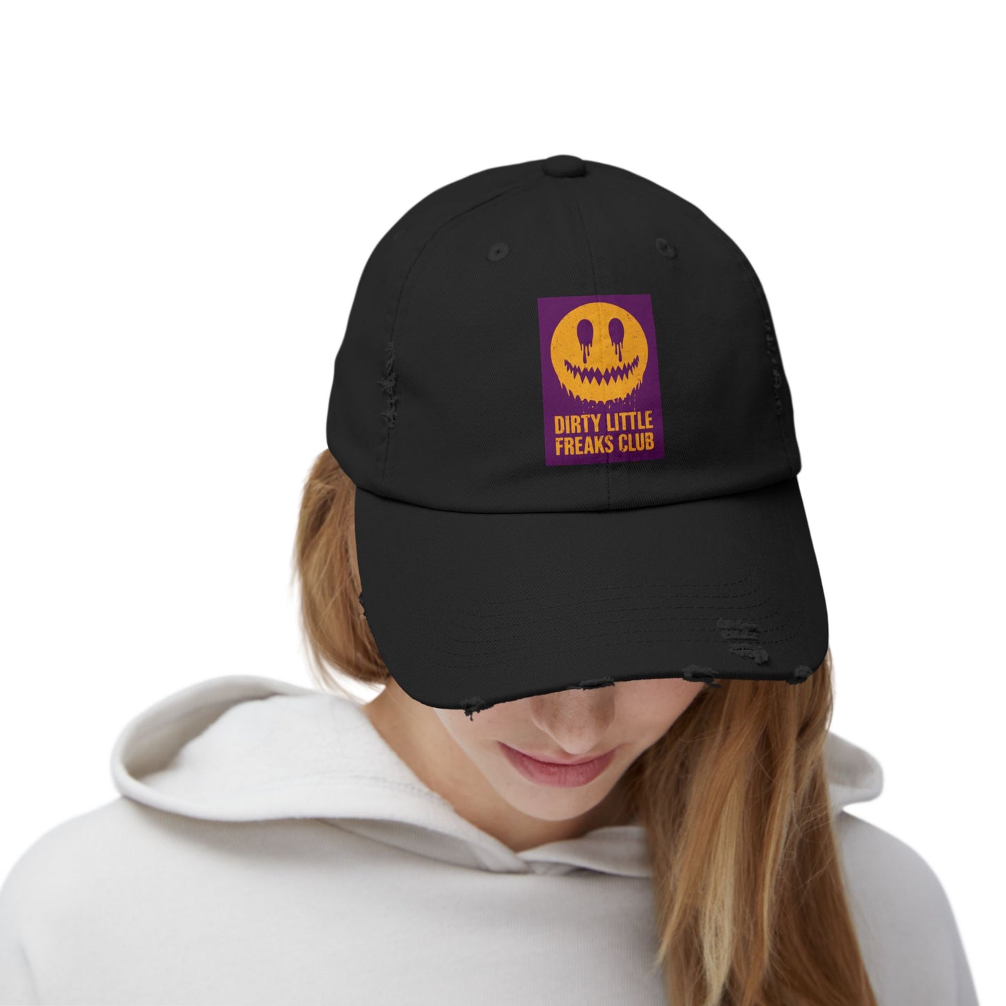 Distressed Cap: Dirty Little Freaks Club | Trendy Hat for Halloween, Vintage Vibe, Unisex Gift, Streetwear Style, Casual Accessory