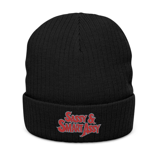 Embroidered 'Sassy & Smart Assy' Ribbed Knit Beanie — Cozy Trendy Winter Hat