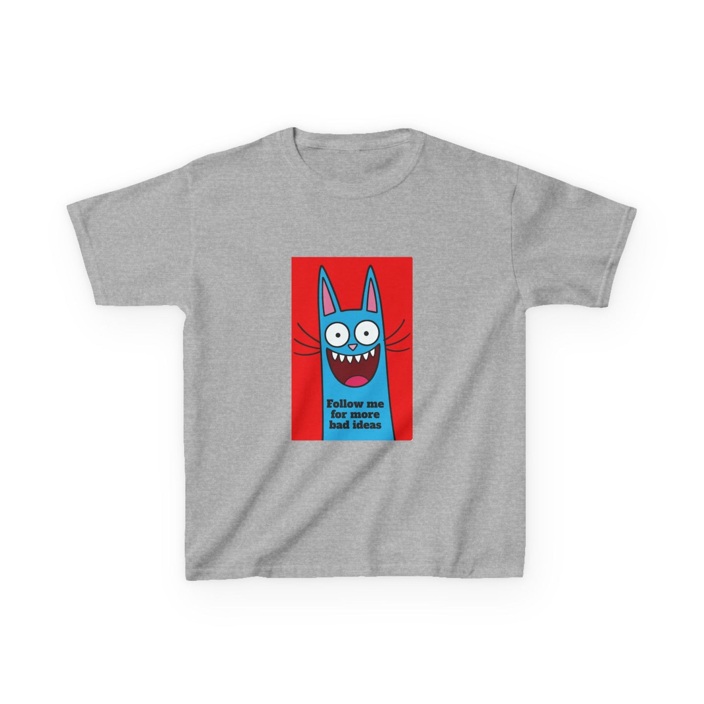 Playful Kids Tee - Funny Cat Design, Follow Me for More Bad Ideas, Funny Kids Shirt, Cartoon T-Shirt, Gifts for Children