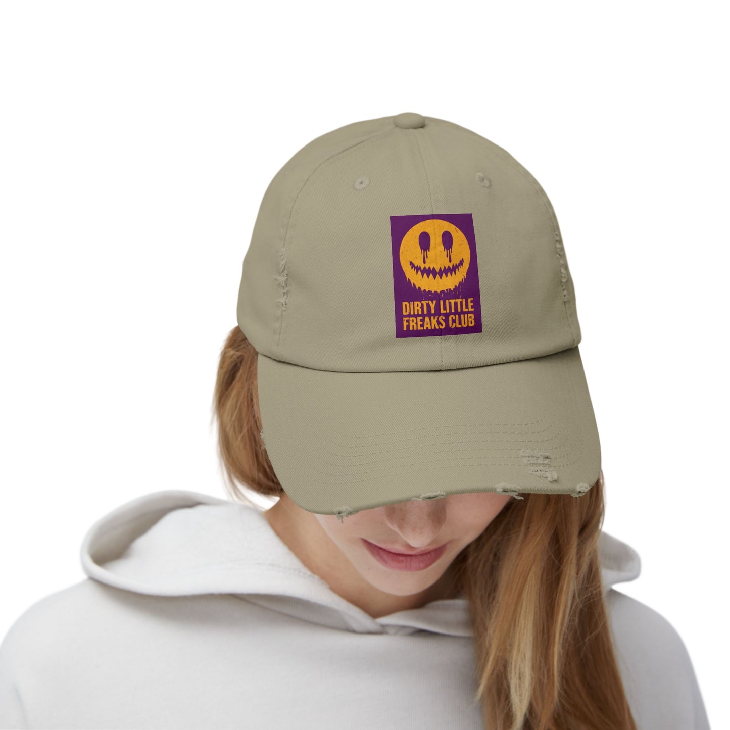 Distressed Cap: Dirty Little Freaks Club | Trendy Hat for Halloween, Vintage Vibe, Unisex Gift, Streetwear Style, Casual Accessory