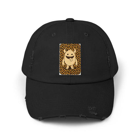 Leopard Print Monster Distressed Cap, Casual Hat, Trendy Accessory, Unisex Headwear, Gift for Her, Summer Fashion
