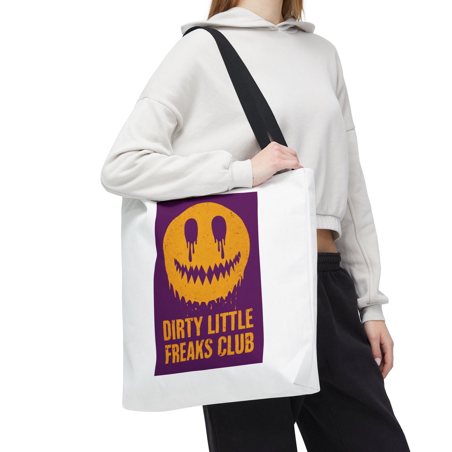 Trendy Tote Bag - Dirty Little Freaks Club | AOP Shopping Bag, Gift for Her, Gift For Him, Festival Tote, Halloween Accessory, Casual Carryall