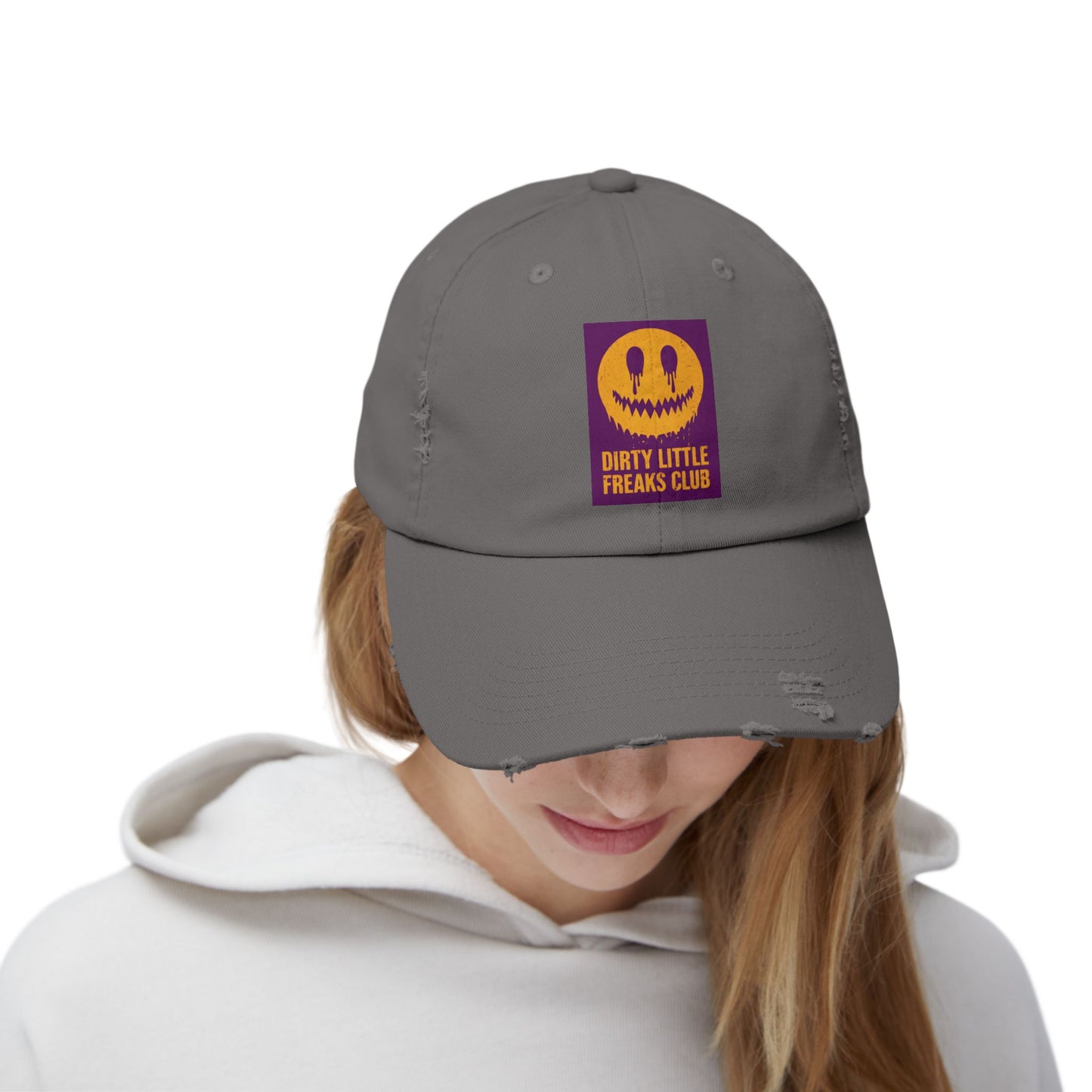 Distressed Cap: Dirty Little Freaks Club | Trendy Hat for Halloween, Vintage Vibe, Unisex Gift, Streetwear Style, Casual Accessory