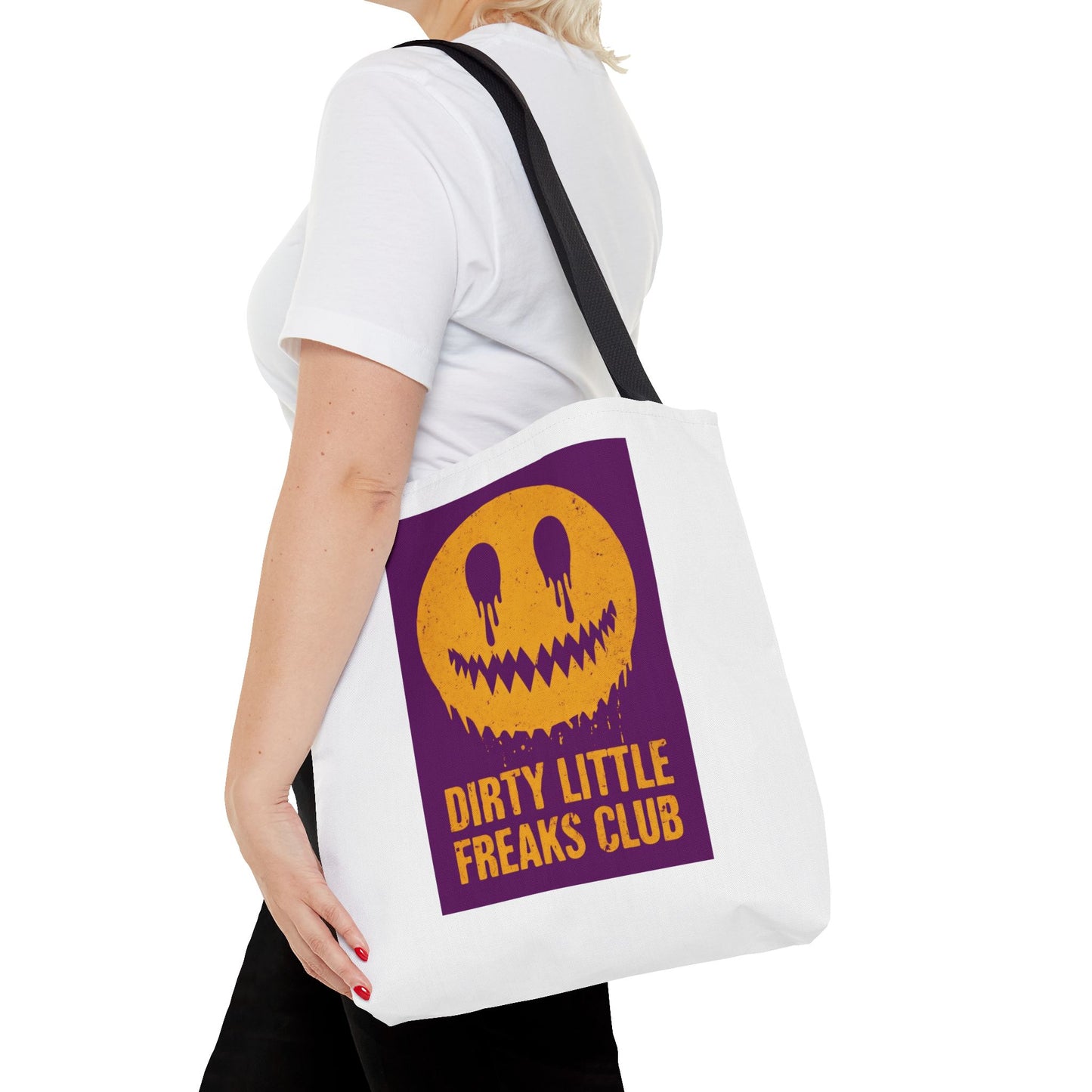Trendy Tote Bag - Dirty Little Freaks Club | AOP Shopping Bag, Gift for Her, Gift For Him, Festival Tote, Halloween Accessory, Casual Carryall