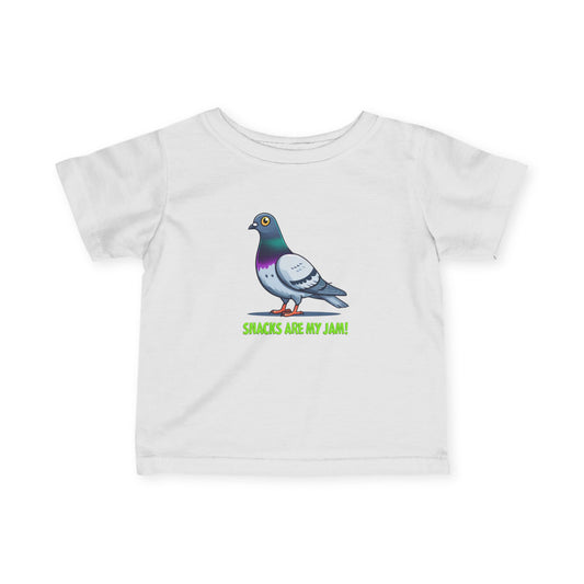 Cute Pigeon Infant Tee, Fun Toddler Shirt, Snack Lover Gift, Baby Casual Wear, Perfect for Playdates and Birthdays