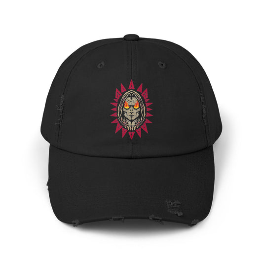 Distressed Demon Graphic Cap for Casual Chic | Trendy Black Hat with Sun Design, Adjustable Sun Hat, Summer Accessories, Unique Gift