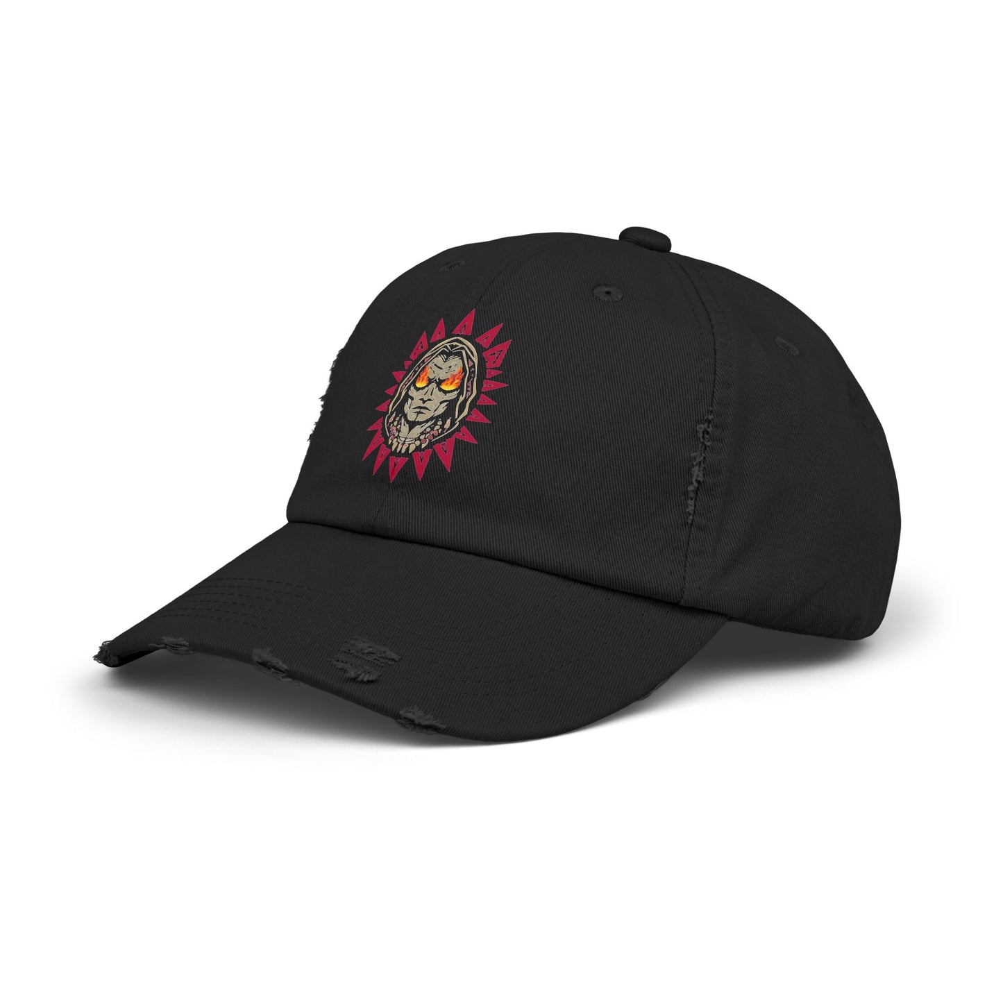 Distressed Demon Graphic Cap for Casual Chic | Trendy Black Hat with Sun Design, Adjustable Sun Hat, Summer Accessories, Unique Gift